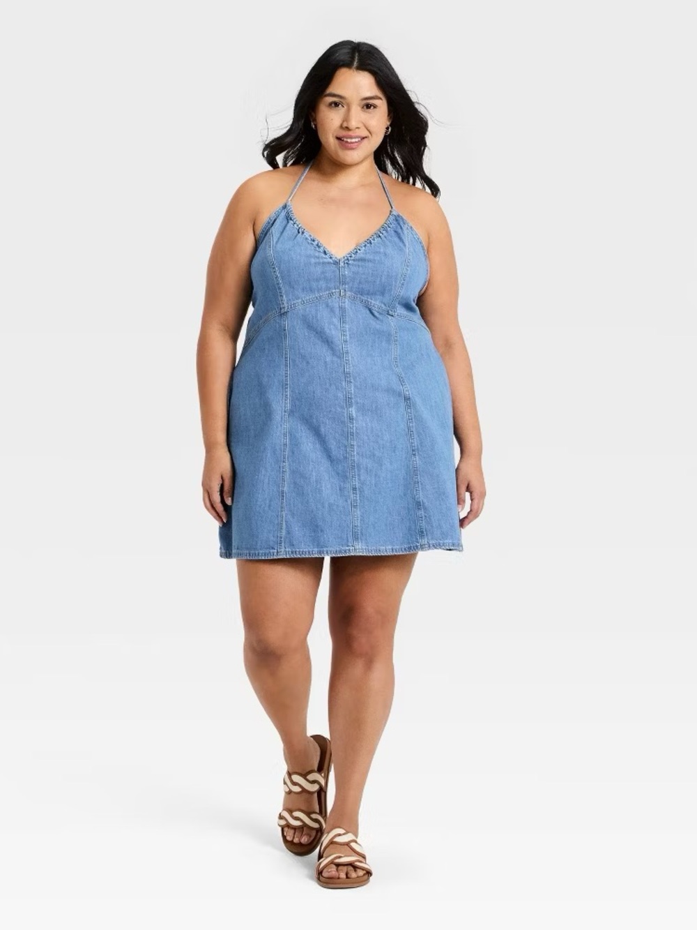Universal Thread Light Blue Denim Halter Mini Dress